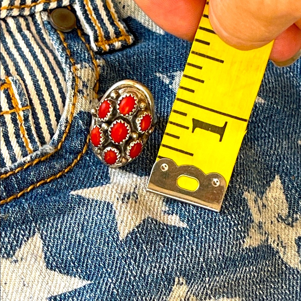 native American vintage Saddle sterling Silver and Red coral Ring - Picture 6 of 7